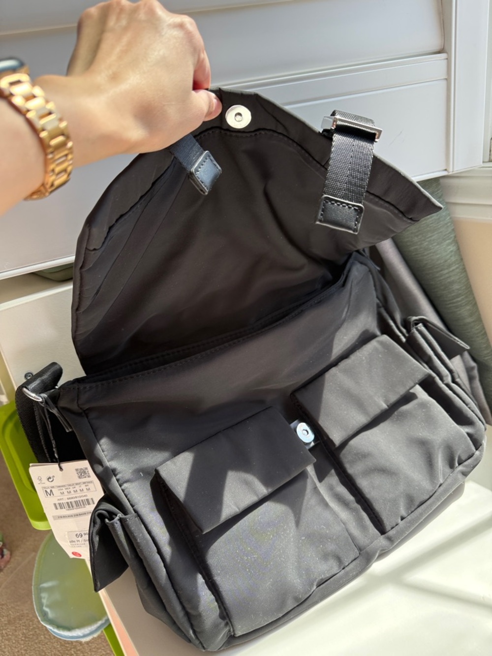 Zara Black Nylon Messenger Bag with Buckle Straps - Picture 3 of 5